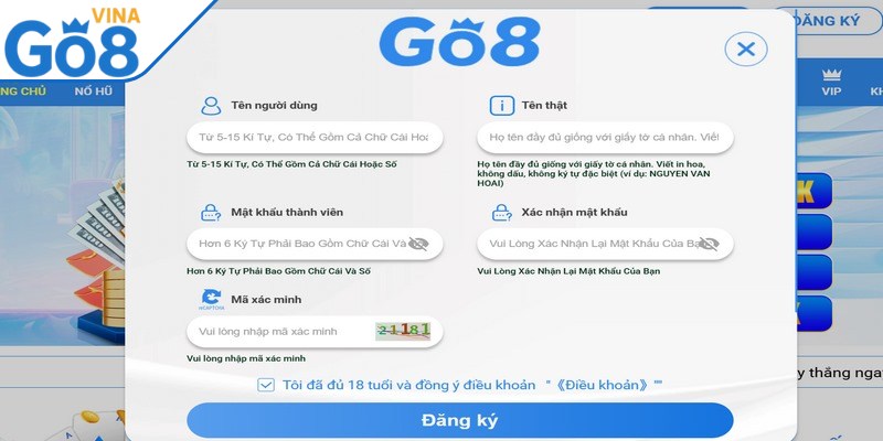 Đăng ký Go8 thành công bạn sẽ thoải mái khám phá kho game