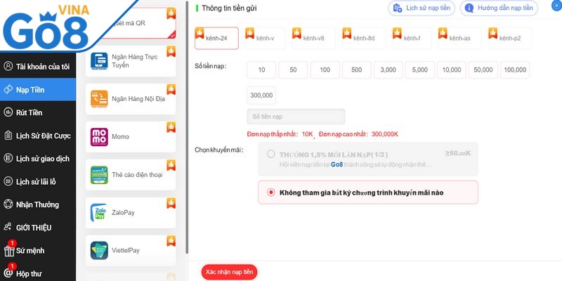 Tổng hợp các phương thức nạp tiền Go8 phổ biến